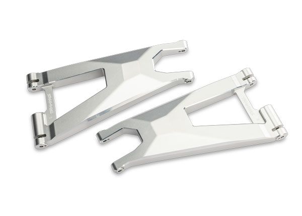 Traxxas Suspension arm, lower (left and right, front) (6061-T6 aluminum, silver-anodized)/ 3x8mm BCS (with threadlock) (4)/ 3x6mm BCS (with threadlock) (2)