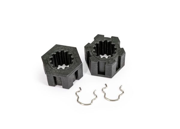Traxxas Wheel hubs, hex, front (2)/ hex clips (2)