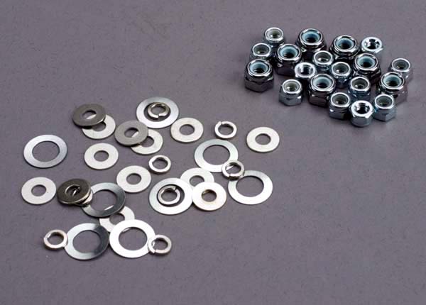 Traxxas Nut Set, Lock Nuts (3mm (11) And 4mm(7)) & Washer Set - Click Image to Close