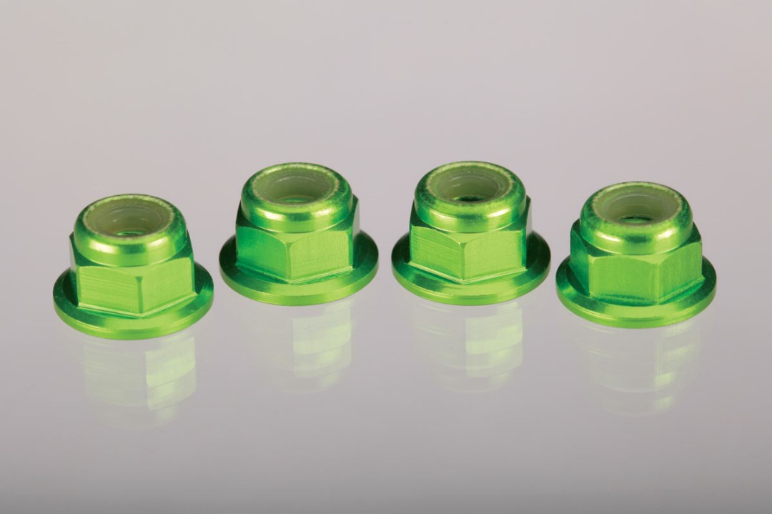 Traxxas 4mm Aluminum Flanged Serrated Nuts (Green) (4) - Click Image to Close