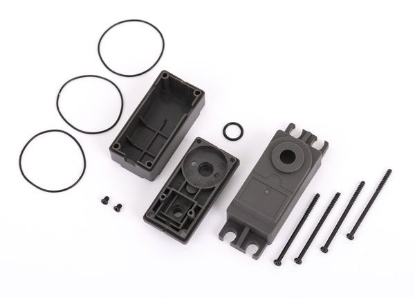 Traxxas Servo case, plastic (top, middle, bottom)/ gaskets/ hard