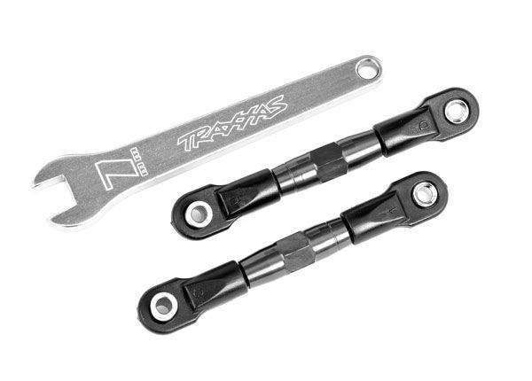 Traxxas Camber links, rear (TUBES charcoal gray-anodized, 7075-T6 aluminum, stronger than titanium) (2) (assembled with rod ends and hollow balls)/ aluminum wrench (1) (fits Drag Slash)