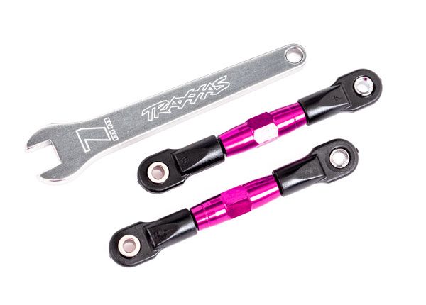 Traxxas Camber links, rear (TUBES pink-anodized, 7075-T6 aluminum, stronger than titanium) (2) (assembled with rod ends and hollow balls)/ aluminum wrench (1) (fits Drag Slash)