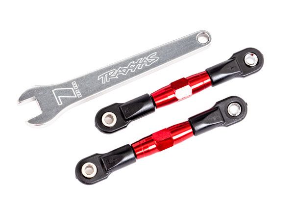 Traxxas Camber links, rear (TUBES red-anodized, 7075-T6 aluminum, stronger than titanium) (2) (assembled with rod ends and hollow balls)/ aluminum wrench (1) (fits Drag Slash)