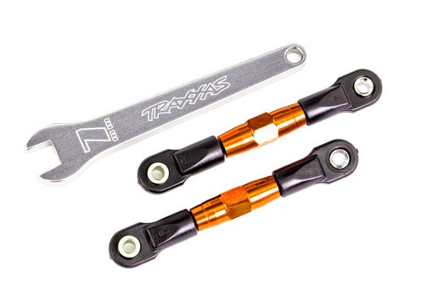 Traxxas Camber links, rear (TUBES orange-anodized, 7075-T6 aluminum, stronger than titanium) (2) (assembled with rod ends and hollow balls)/ aluminum wrench (1) (fits Drag Slash)