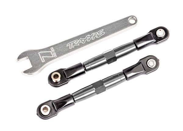 Traxxas Camber links, front (TUBES charcoal gray-anodized, 7075-T6 aluminum, stronger than titanium) (2) (assembled with rod ends and hollow balls)/ aluminum wrench (1) (fits Drag Slash)