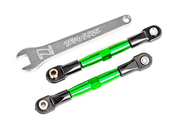 Traxxas Camber links, front (TUBES green-anodized, 7075-T6 aluminum, stronger than titanium) (2) (assembled with rod ends and hollow balls)/ aluminum wrench (1) (fits Drag Slash)