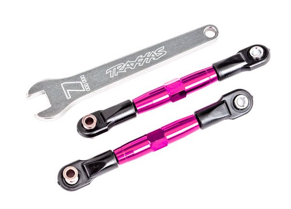 Traxxas Camber links, front (TUBES pink-anodized, 7075-T6 aluminum, stronger than titanium) (2) (assembled with rod ends and hollow balls)/ aluminum wrench (1) (fits Drag Slash)