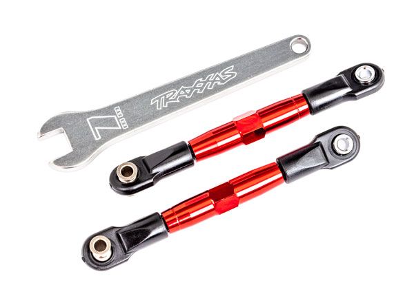 Traxxas Camber links, front (TUBES red-anodized, 7075-T6 aluminum, stronger than titanium) (2) (assembled with rod ends and hollow balls)/ aluminum wrench (1) (fits Drag Slash)