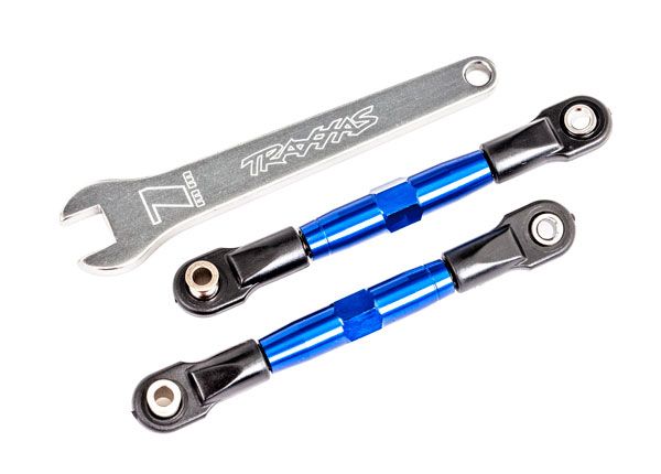 Traxxas Camber links, front (TUBES blue-anodized, 7075-T6 aluminum, stronger than titanium) (2) (assembled with rod ends and hollow balls)/ aluminum wrench (1) (fits Drag Slash)