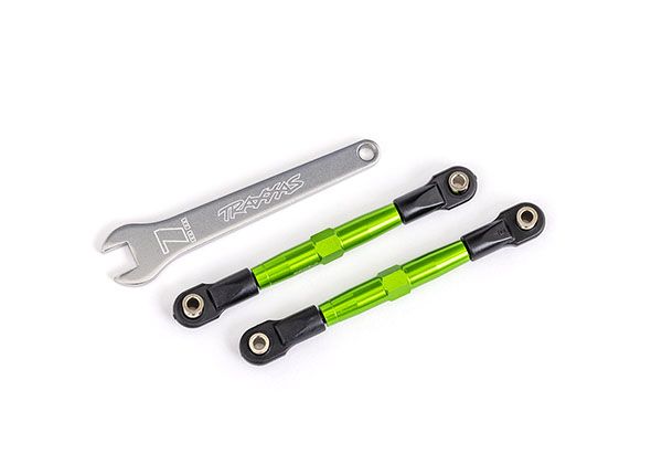 Traxxas Toe links, front (TUBES green-anodized, 7075-T6 aluminum, stronger than titanium) (2) (assembled with rod ends and hollow balls)/ aluminum wrench (1) (fits Drag Slash)