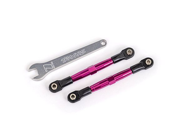Traxxas Toe links, front (TUBES pink-anodized, 7075-T6 aluminum, stronger than titanium) (2) (assembled with rod ends and hollow balls)/ aluminum wrench (1) (fits Drag Slash)