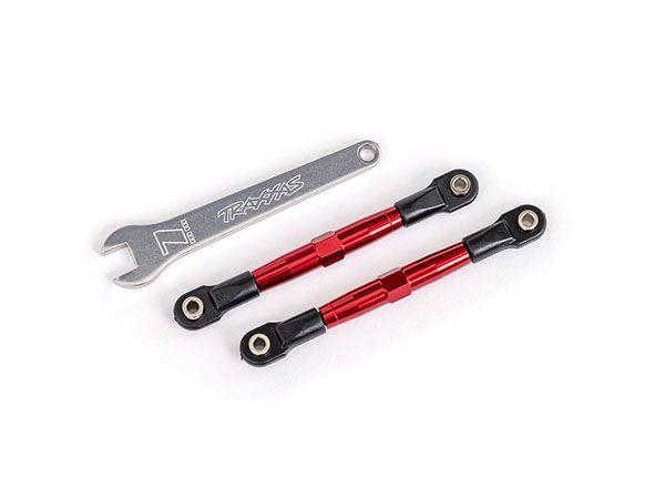 Traxxas Toe links, front (TUBES red-anodized, 7075-T6 aluminum, stronger than titanium) (2) (assembled with rod ends and hollow balls)/ aluminum wrench (1) (fits Drag Slash)