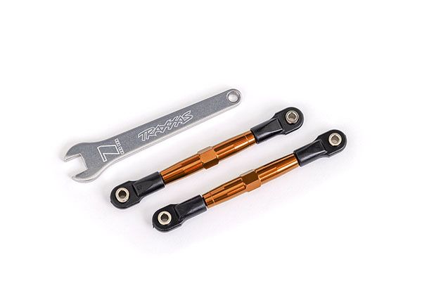 Traxxas Toe links, front (TUBES orange-anodized, 7075-T6 aluminum, stronger than titanium) (2) (assembled with rod ends and hollow balls)/ aluminum wrench (1) (fits Drag Slash)