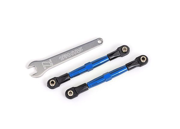 Traxxas Toe links, front (TUBES blue-anodized, 7075-T6 aluminum, stronger than titanium) (2) (assembled with rod ends and hollow balls)/ aluminum wrench (1) (fits Drag Slash)