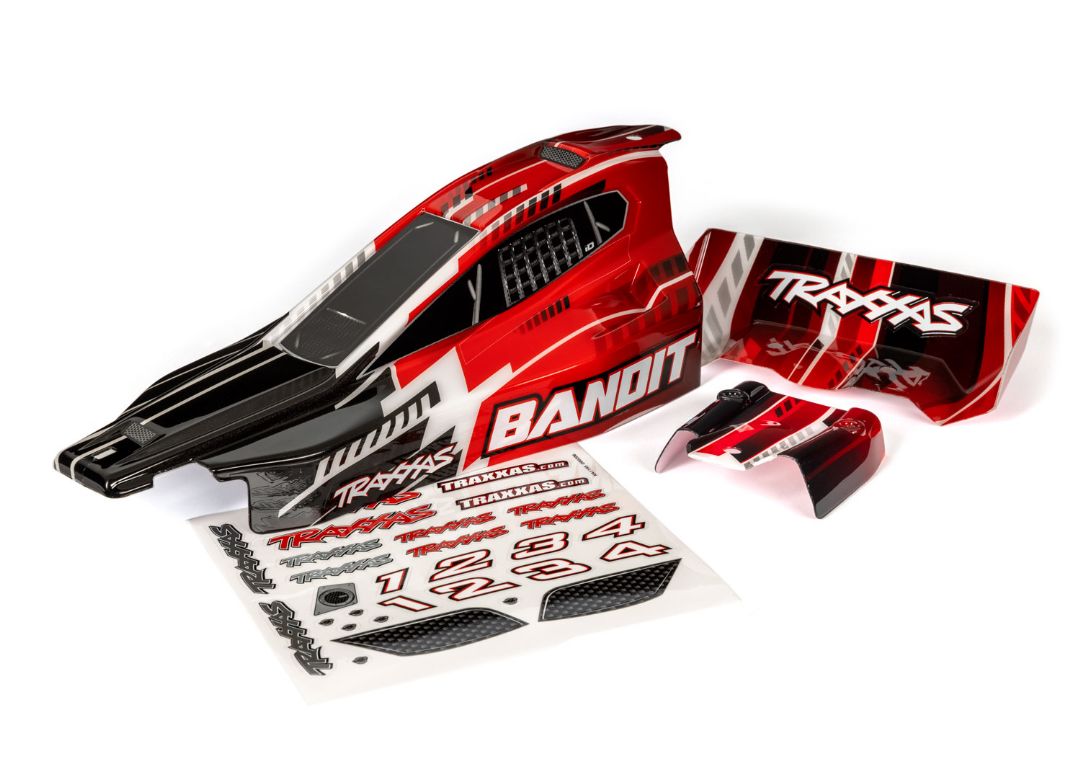 Traxxas Body, Bandit Black & Red (Painted, Decals Applied) - Click Image to Close