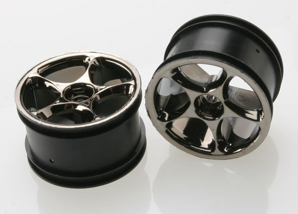 Traxxas 2.2" Bandit Rear Tracer Buggy Wheels (2) (Black Chrome) - Click Image to Close