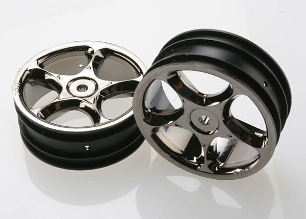 Traxxas 2.2" Bandit Front Tracer Buggy Wheels (2) (Black Chrome) - Click Image to Close