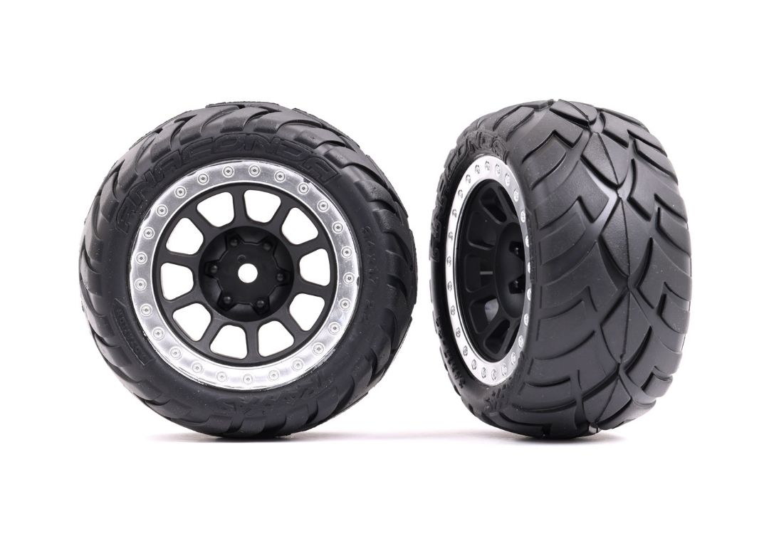 Traxxas Rear Black/Satin Beadlock w/ Anaconda Tires - Click Image to Close