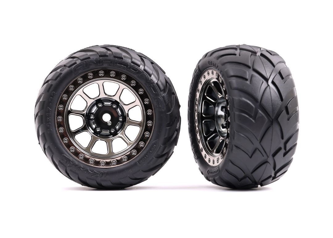 Traxxas Rear Black Chrome w/ Anaconda Tires - Click Image to Close