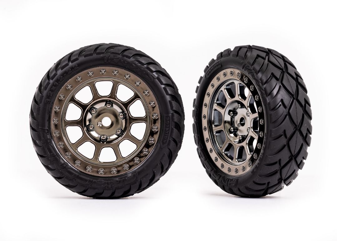 Traxxas Front Black Chrome w/ Anaconda Tires - Click Image to Close