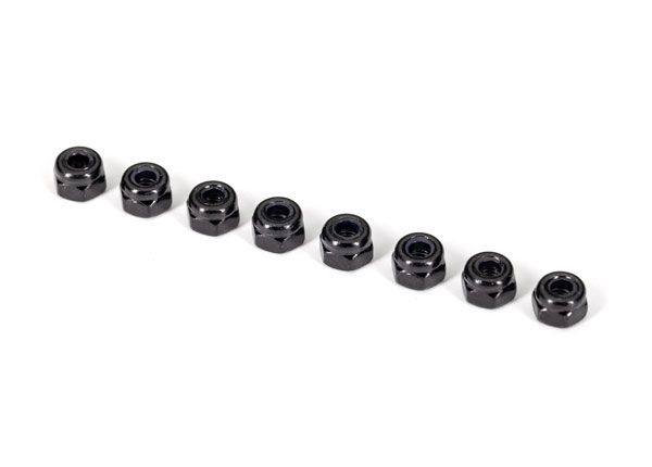 Traxxas Nuts, 3mm nylon locking, black (8)