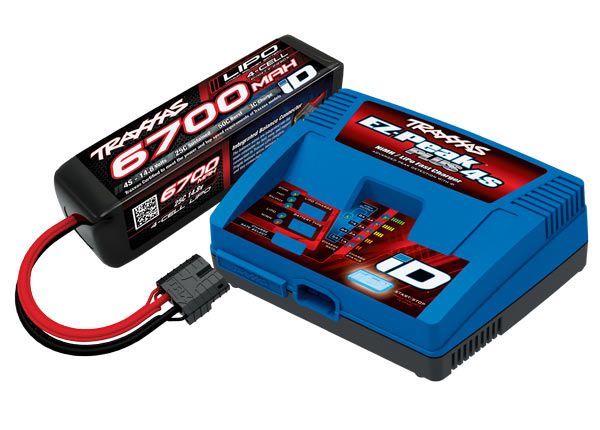 Traxxas EZ-Peak Plus 4S, 8 Amp Multi-Chemistry Battery Charger (TRA2981) with 1 x 6700mAh 14.8V 4Cell 25C LiPo Battery (TRA2890X)