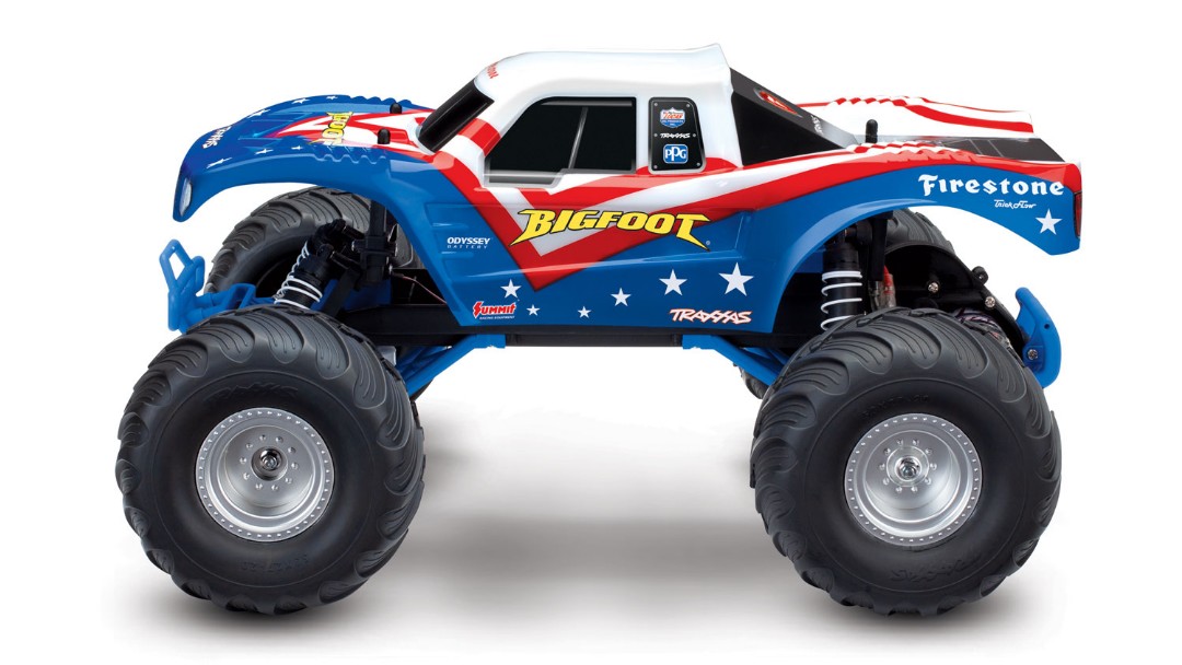 Traxxas Bigfoot Red White & Blue 1/10 Scale 2WD Monster Truck - Blue, XL-5 brushed esc with Titan 12t motor, with 7 cell NiHM battery and 4A DC charger