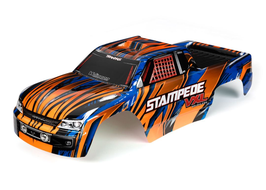 Traxxas Body, Stampede VXL, Orange & Blue (Painted) - Click Image to Close