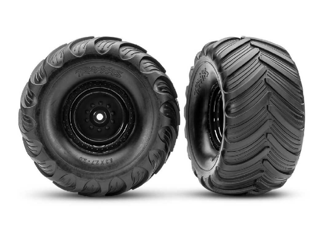 Traxxas Terra Groove Tires mounted on black wheels (2)(rear)
