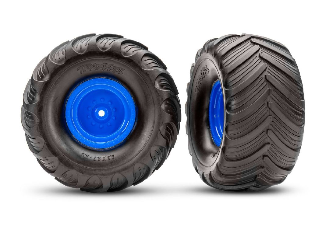Traxxas Terra Groove Tires mounted on blue wheels (2)(rear)