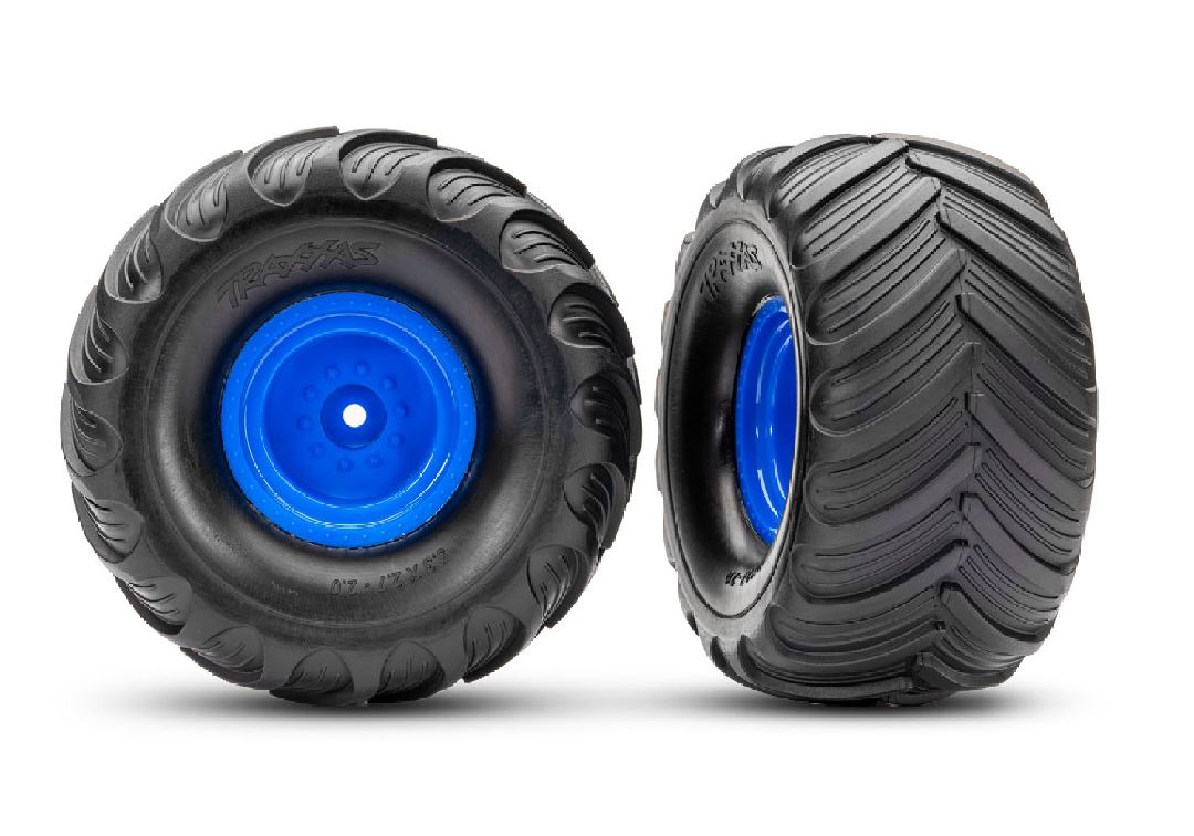 Traxxas Terra Groove Tires mounted on blue wheels (2)(front)