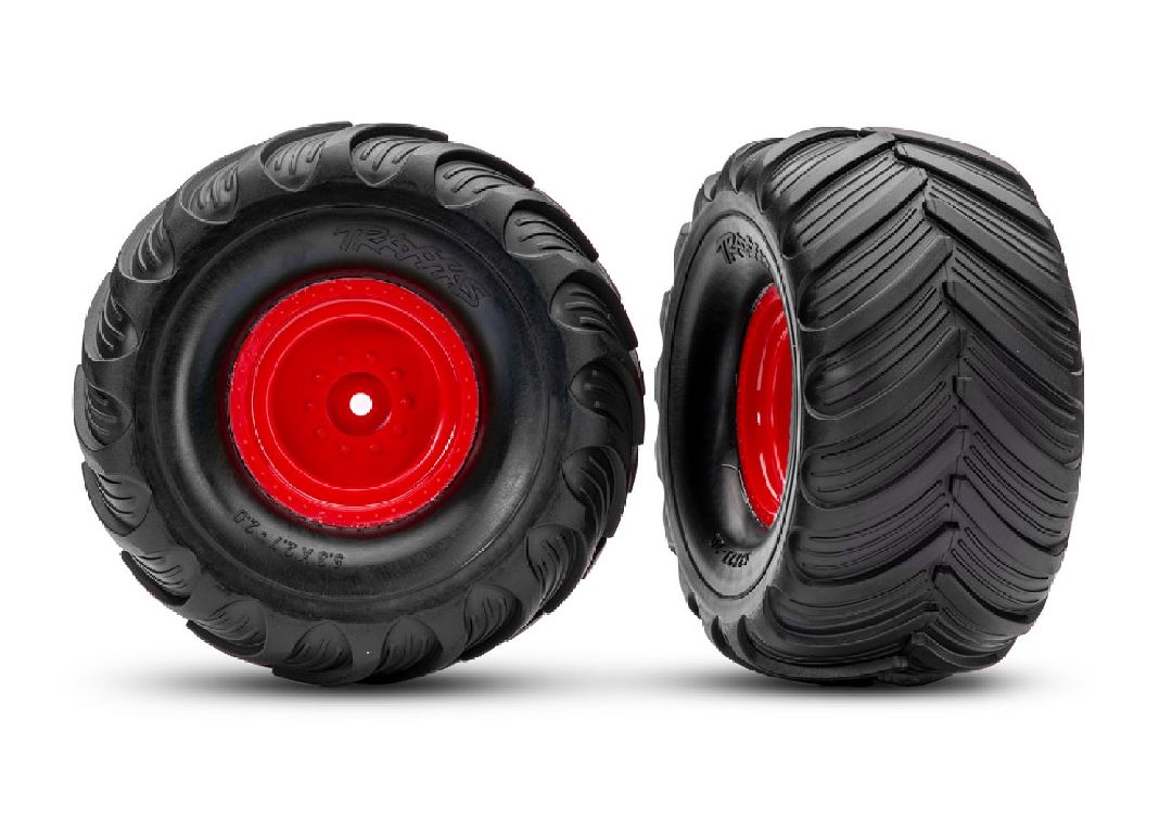 Traxxas Terra Groove Tires mounted on red wheels (2)(front)
