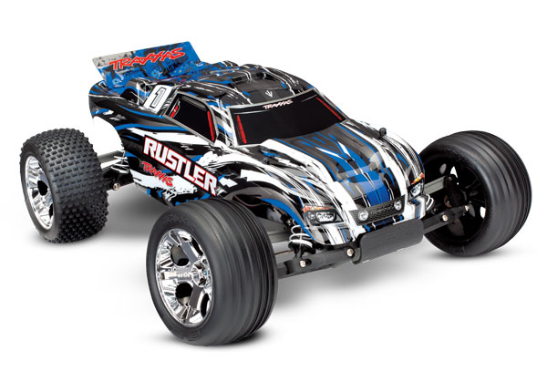 Traxxas Rustler: 1/10 Scale Stadium Truck, Fully-Assembled, Waterproof, Ready-To-Race, with TQ 2.4GHz Radio System, XL-5 Electronic Speed Control, and ProGraphix Painted Body - Blue Requires: Battery 