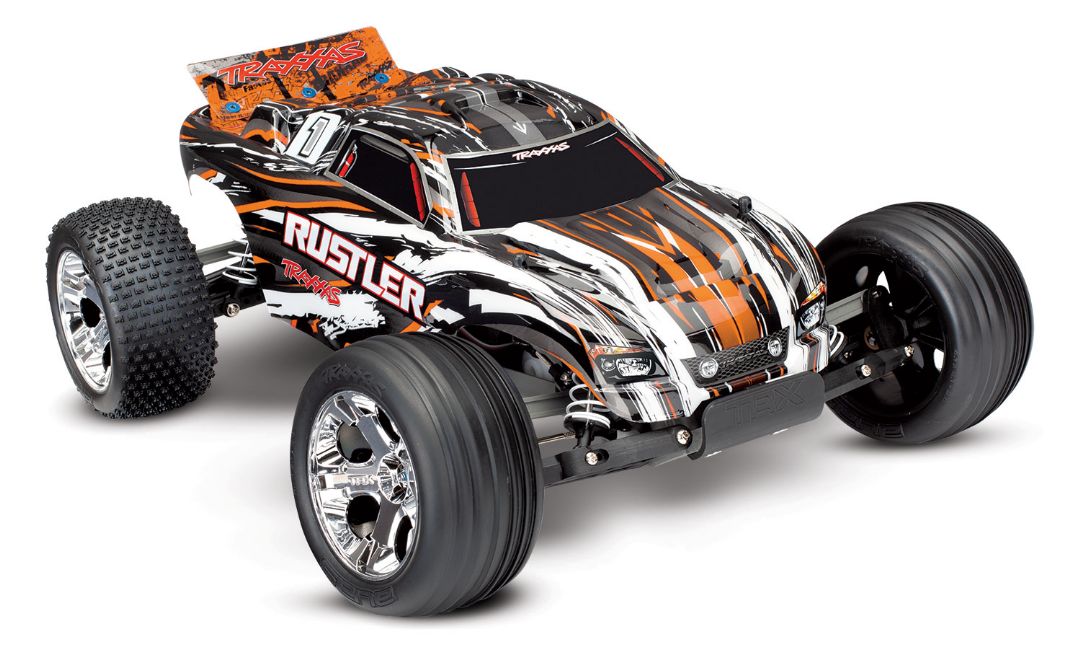 Traxxas Rustler: 1/10 Scale Stadium Truck, Fully-Assembled, Waterproof, Ready-To-Race, with TQ 2.4GHz Radio System, XL-5 Electronic Speed Control, and ProGraphix Painted Body - Orange Requires: Batter
