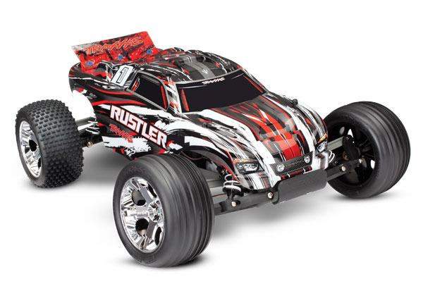 Traxxas Rustler: 1/10 Scale Stadium Truck, Fully-Assembled, Waterproof, Ready-To-Race, with TQ 2.4GHz Radio System, XL-5 Electronic Speed Control, and ProGraphix Painted Body - Red Requires: Battery a
