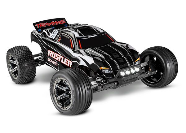 Traxxas Rustler Brushed 1/10 RTR Stadium Truck Black with LED Lights, XL-5 ESC, 12t motor, 7 cell NiMH battery, 4A DC charger