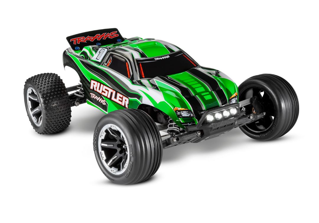 Traxxas Rustler Brushed 1/10 RTR Stadium Truck Green with LED Lights, XL-5 ESC, 12t motor, 7 cell NiMH battery, 4A DC charger