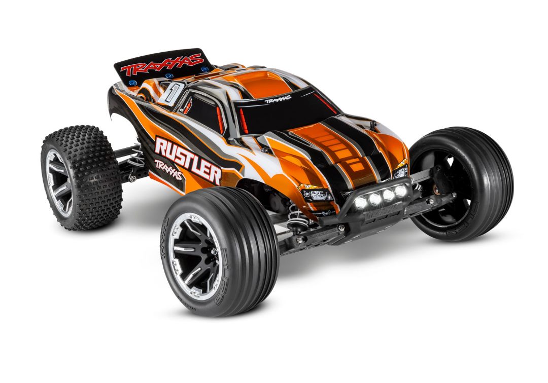 Traxxas Rustler Brushed 1/10 RTR Stadium Truck Orange with LED Lights, XL-5 ESC, 12t motor, 7 cell NiMH battery, 4A DC charger