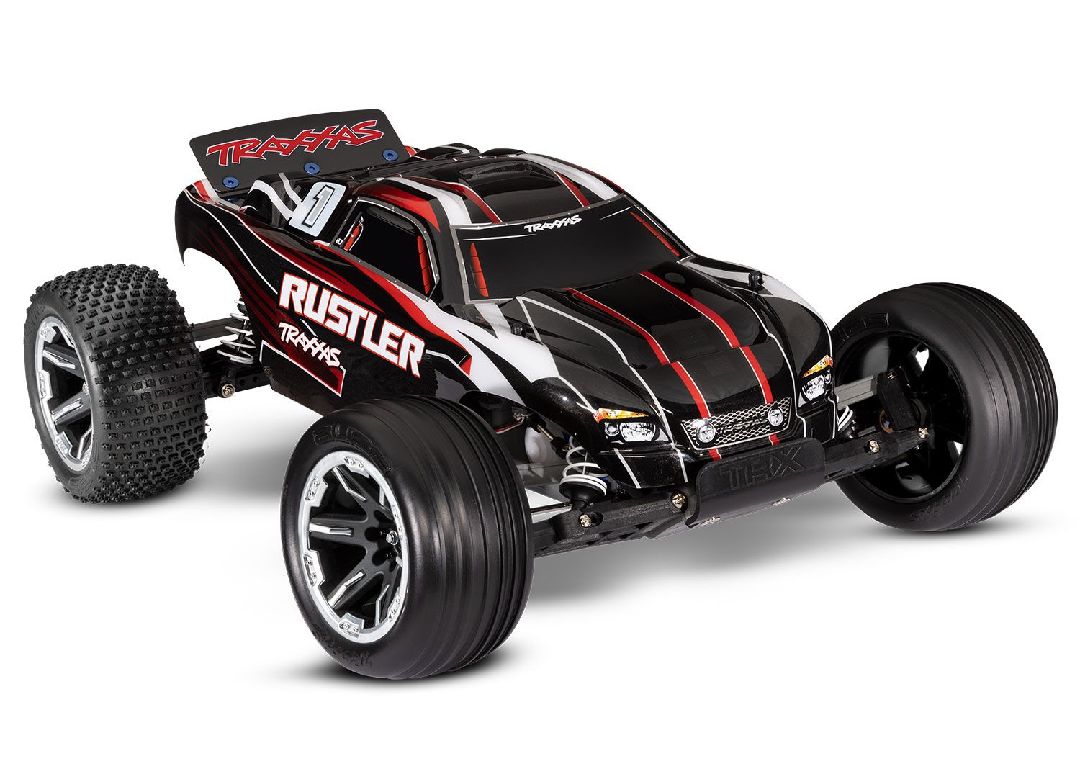 Traxxas Rustler 1/10 Stadium Truck RTR with TQ 2.4GHz Radio System and XL-5 ESC (Fwd/Rev)  Includes 7-Cell NiMH 3000mAh Traxxas Battery and 4-amp USB-C Charger w/ iD - Black