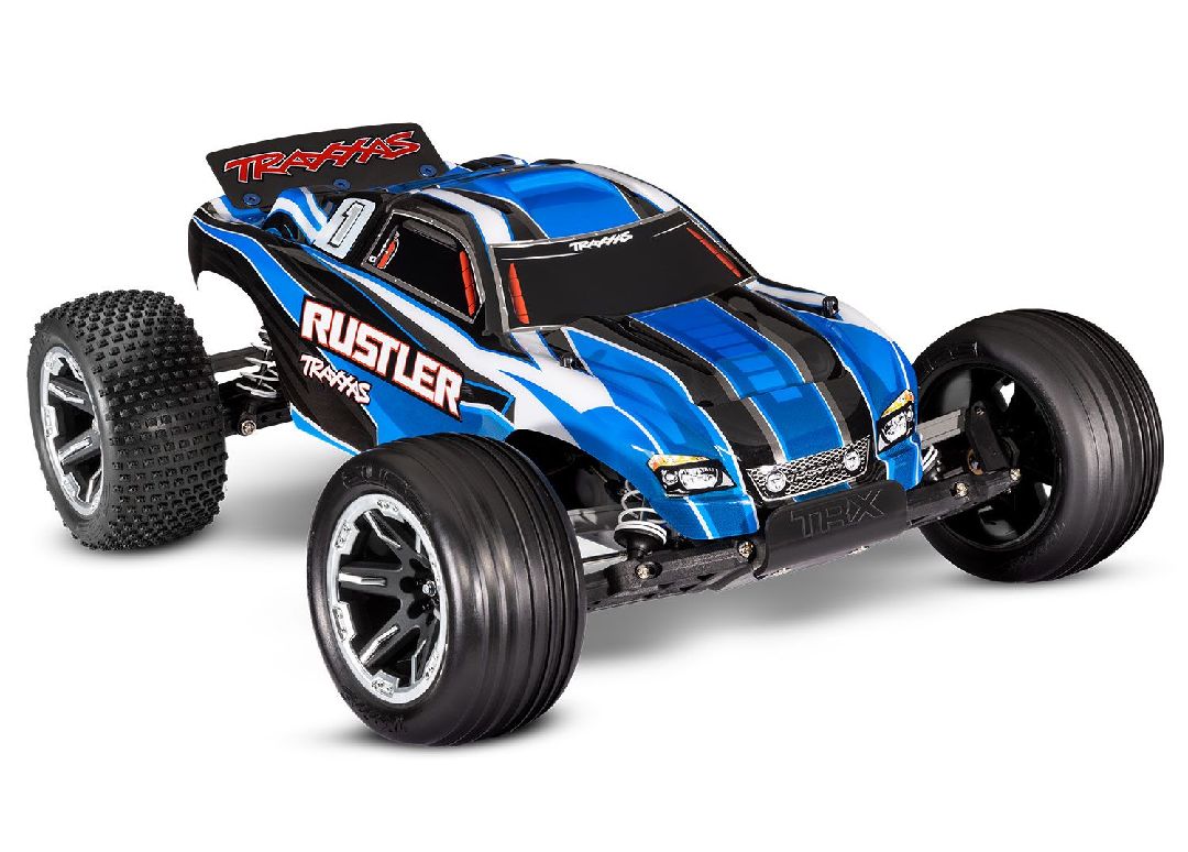Traxxas Rustler 1/10 Stadium Truck RTR with TQ 2.4GHz Radio System and XL-5 ESC (Fwd/Rev)  Includes 7-Cell NiMH 3000mAh Traxxas Battery and 4-amp USB-C Charger w/ iD - Blue