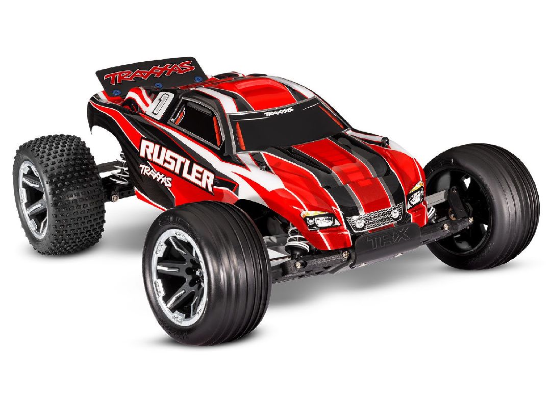 Traxxas Rustler 1/10 Stadium Truck RTR with TQ 2.4GHz Radio System and XL-5 ESC (Fwd/Rev)  Includes 7-Cell NiMH 3000mAh Traxxas Battery and 4-amp USB-C Charger w/ iD - Red