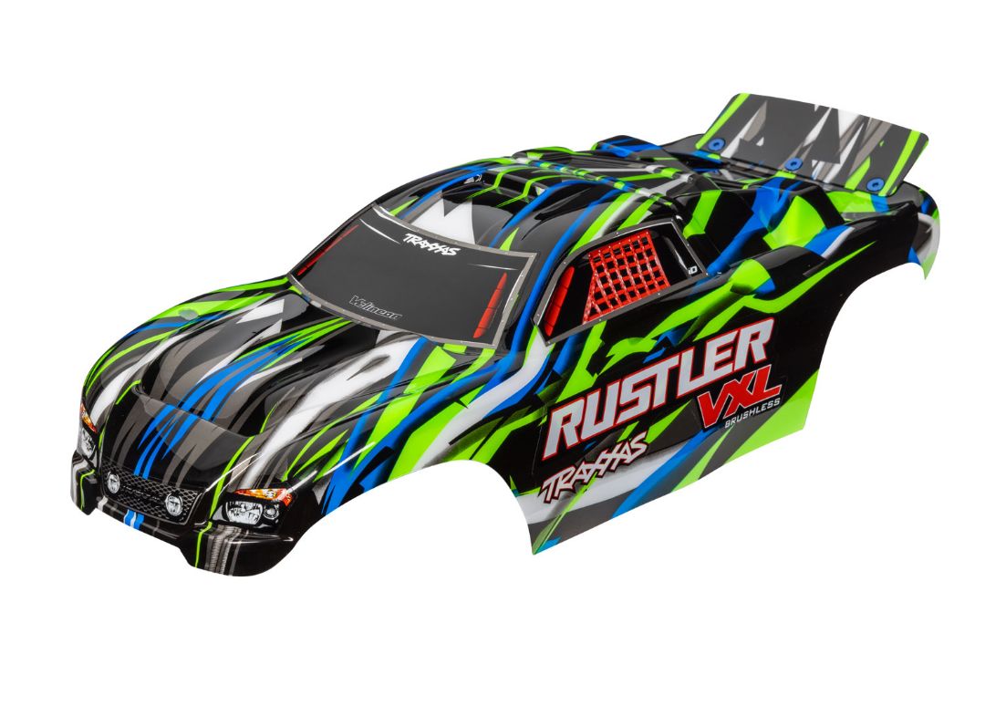 Traxxas Body, Rustler VXL, Green (Painted, Decals Applied) - Click Image to Close