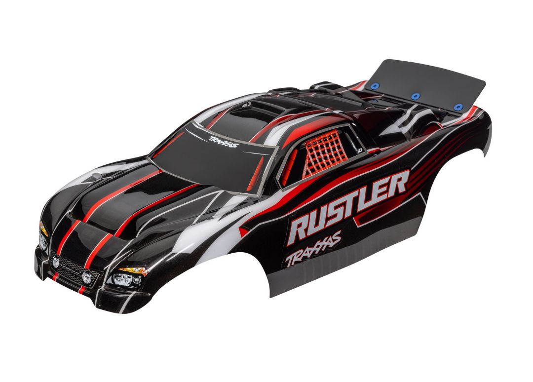 Traxxas Body, Rustler Red & Black (Painted, Decals Applied)