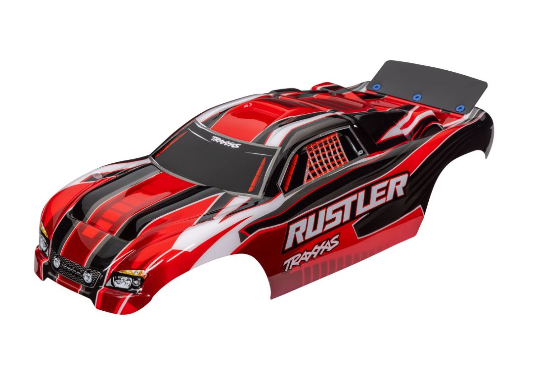 Traxxas Body, Rustler Red (Painted, Decals Applied) - Click Image to Close