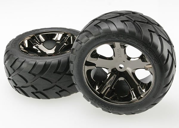 Traxxas Anaconda Rear Tires w/All-Star Wheels (2) (Black Chrome) - Click Image to Close