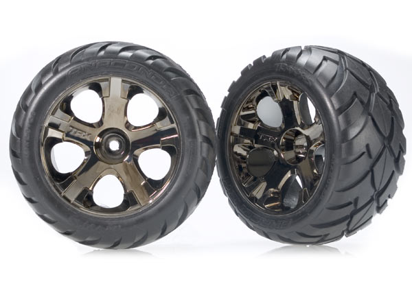 Traxxas Anaconda Tires w/All-Star Front Wheels (2) (Black Chrome - Click Image to Close