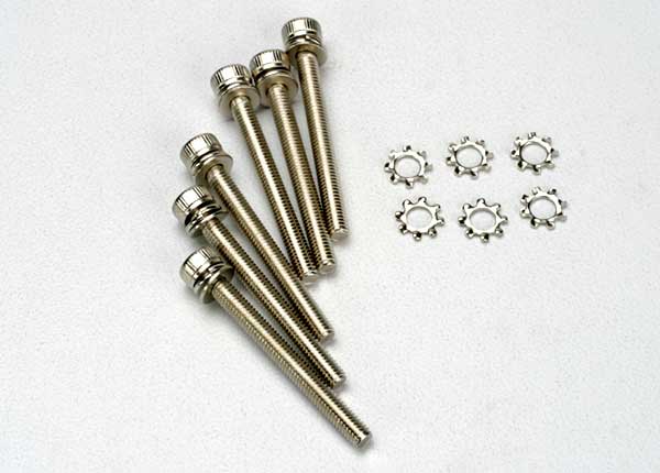 Traxxas Screws, 3x28mm cap-head machine (hex drive) (6)/ 3x6mm E - Click Image to Close