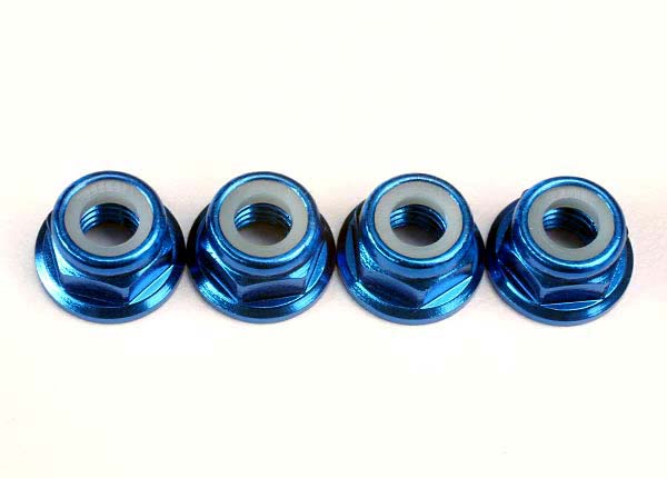 Traxxas Nuts, 5mm flanged nylon locking (aluminum, blue-anodized) (4)