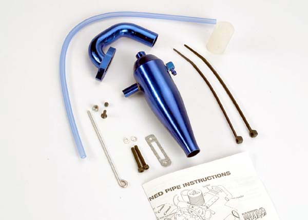 Traxxas Aluminum Tuned Pipe & Header (Complete w/Mounting Hardware) (Strong Power Across Mid And Upper Rpm Range) (Blue-Anodized)